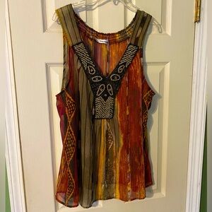 Maurice’s sheer Multicolor Sleeveless Top with Beaded Detail size 1 XL brown